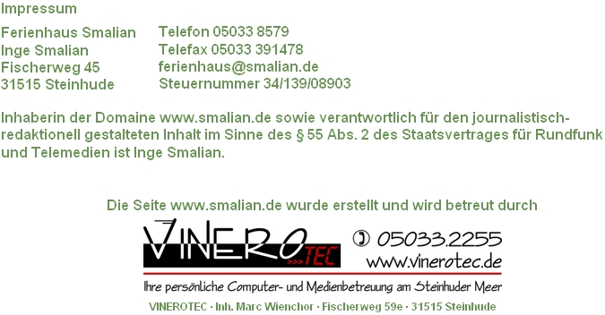 Impressum Ferienhaus Smalian  www.smalian.de